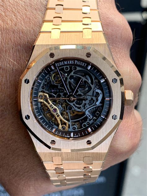 18k rose gold audemars piguet royal oak skelton